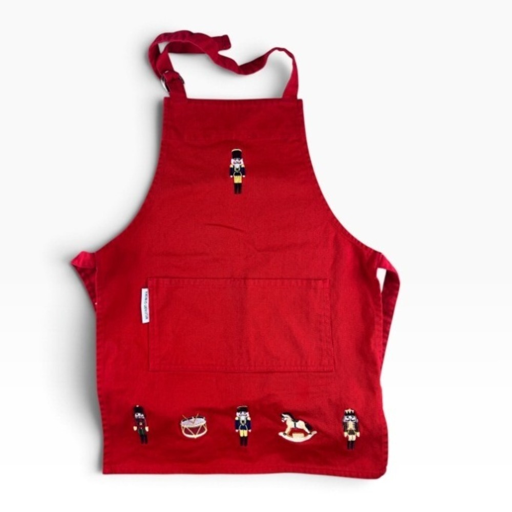 Williams Sonoma Kids Nutcracker Embroidered Red Cotton Holiday Apron Christmas